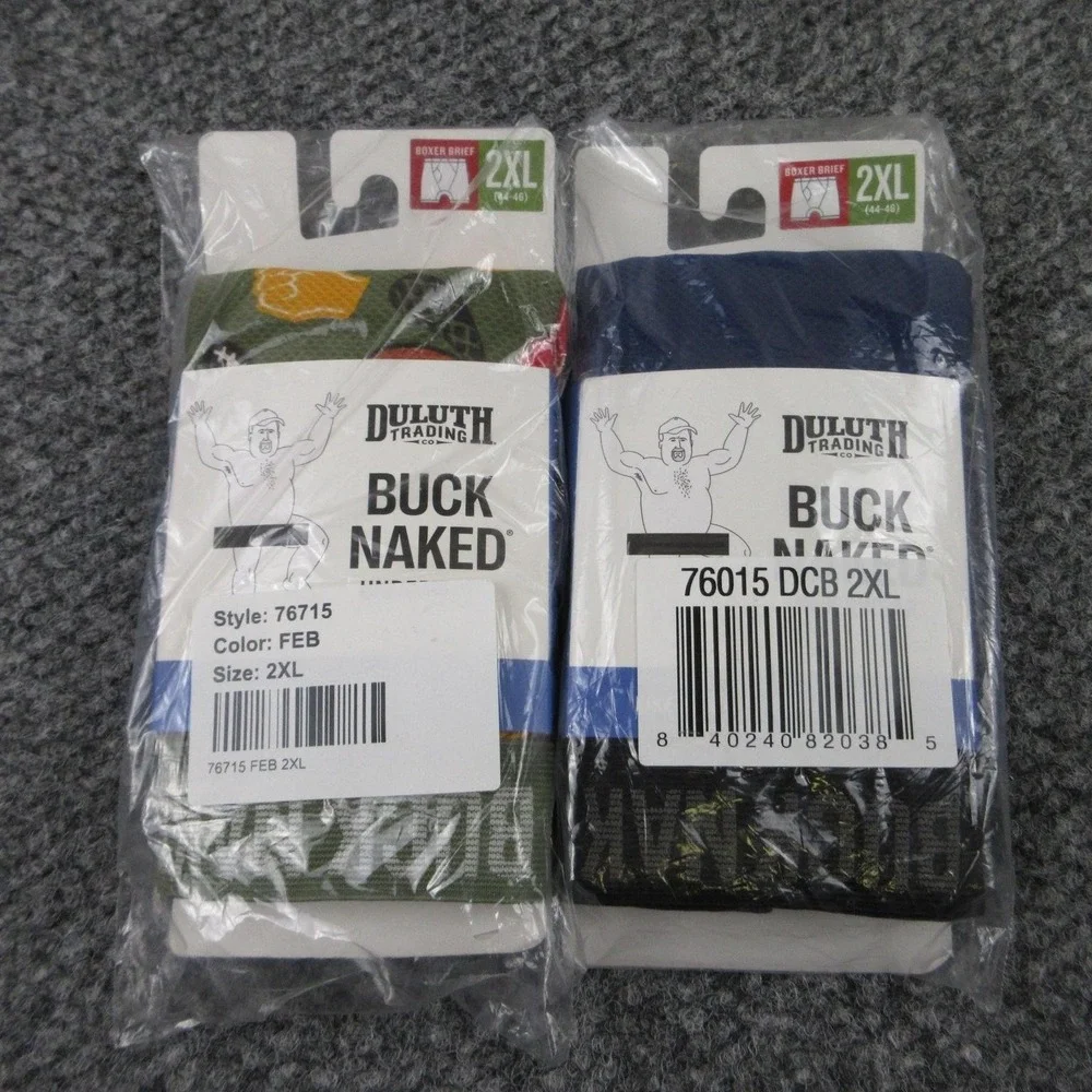 Duluth Trading Boxer Briefs Mens 2XL Multicolor Buck Naked Pattern 2 Pack NWT